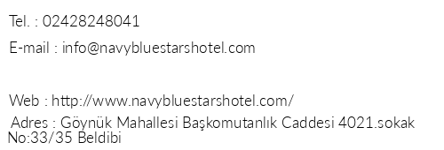 Navy Blue Stars Hotel telefon numaralar, faks, e-mail, posta adresi ve iletiim bilgileri